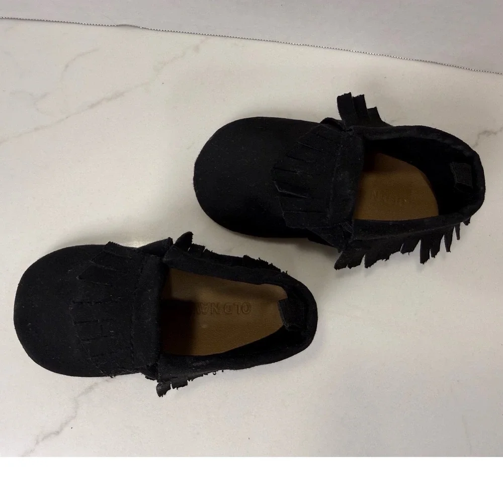 Old Navy Baby Fringe Moc Bootie Blackjack Black Suede Slip On 6-12M